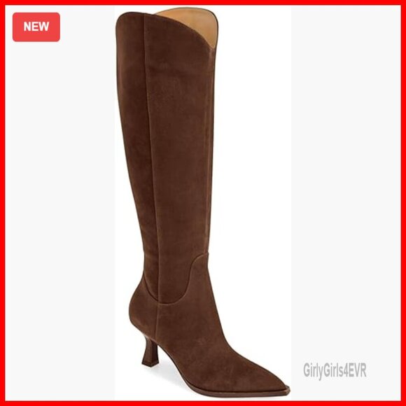 Shoes - Wide Calf Knee High Boots Kitten Heel Pointed Toe Side Zipper Fall Winter